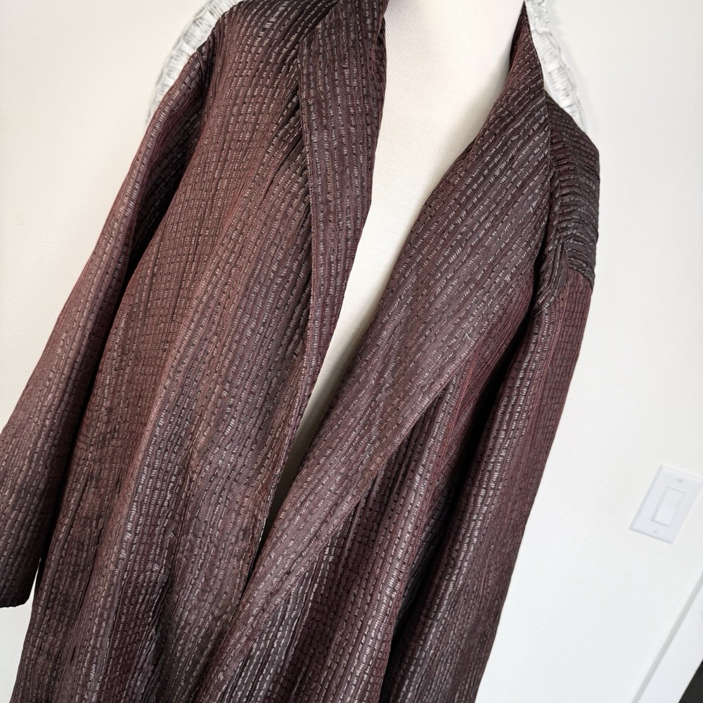 Eileen Fisher Woman Silk Burgundy Jacket Blazer Pockets Open Front Lined 3XL Lux